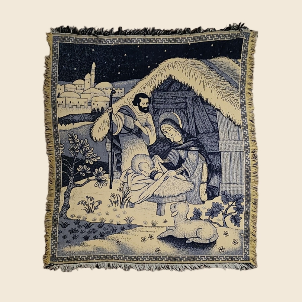 Nativity Scene Woven Tapestry Blanket - Picture 1 of 3